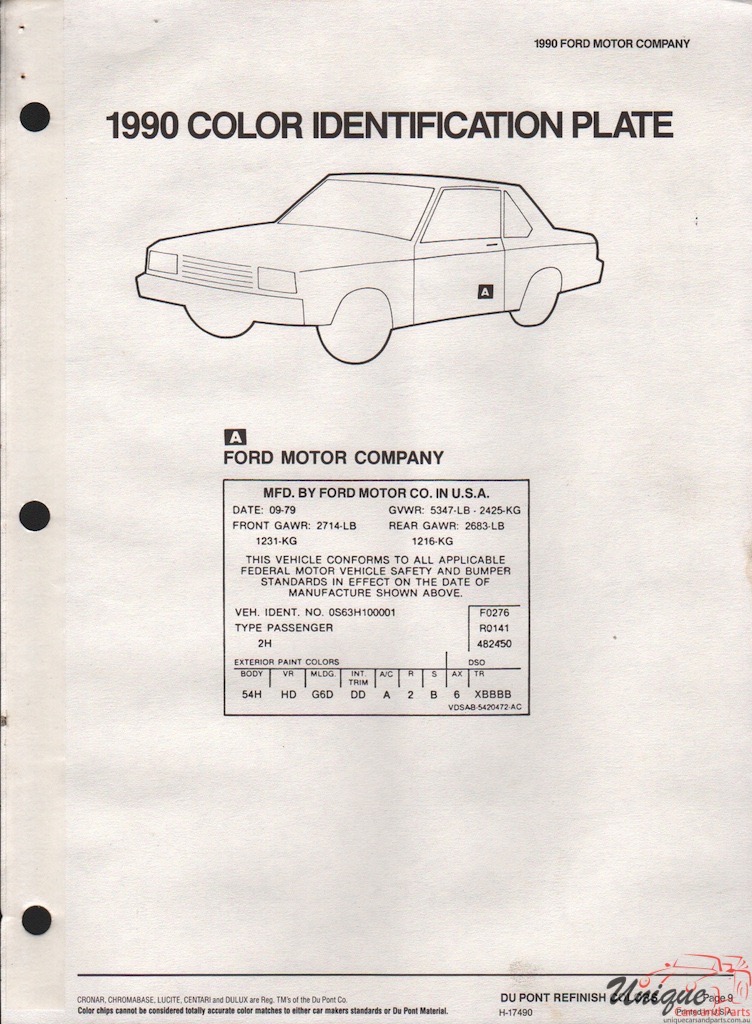 1990 Ford Paint Charts DuPont 11